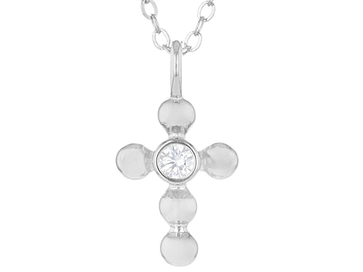 White Cubic Zirconia Rhodium Over Sterling Silver Cross Pendant 0.10ctw