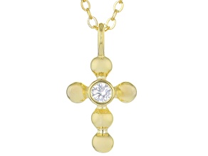 White Cubic Zirconia 18k Yellow Gold Over Sterling Silver Cross Pendant 0.10ctw