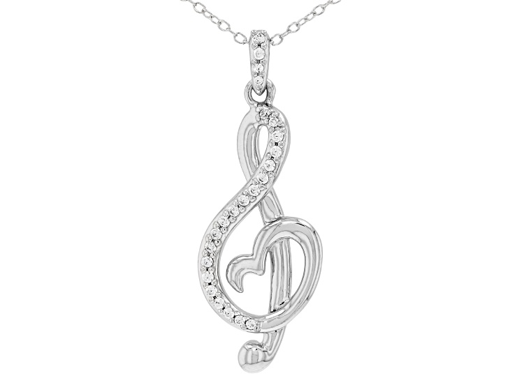 White Cubic Zirconia Rhodium Over Sterling Silver Treble Clef Pendant 0.47ctw