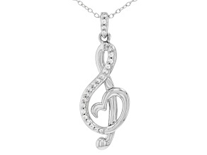 White Cubic Zirconia Rhodium Over Sterling Silver Treble Clef Pendant 0.47ctw