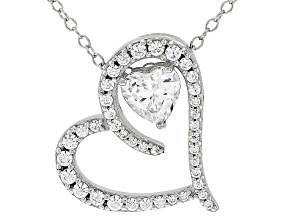 White Cubic Zirconia Rhodium Over Sterling Silver Heart Pendant 2.18ctw