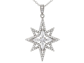 White Cubic Zirconia Rhodium Over Sterling Silver Star Pendant 1.15ctw