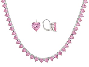 Pink Cubic Zirconia Rhodium Over Brass Necklace and Earring Set 89.56ctw