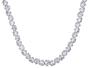 White Cubic Zirconia Rhodium Over Brass Heart Tennis Necklace 87.50ctw