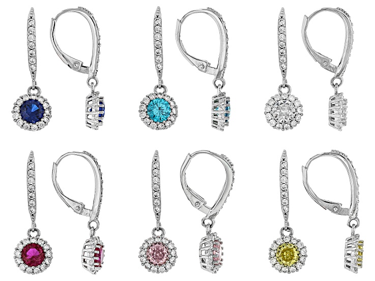 ピアス　No.4275 Multi-Color Cubic Zirconia, Lab Ruby, Lab Spinel Rhodium Plated