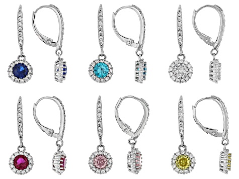Multi-Color Cubic Zirconia Rhodium Plated Earring Set 13.60ctw