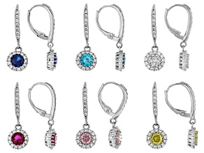 Multi-Color Cubic Zirconia, Lab Ruby, Lab Spinel Rhodium Plated Earring Set 13.60ctw