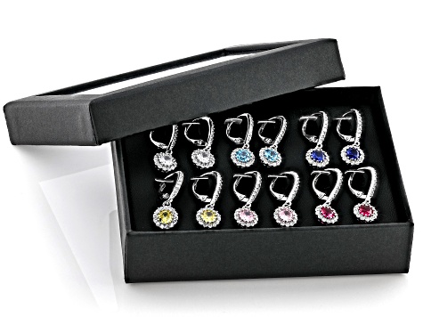 Multi-Color Cubic Zirconia Rhodium Plated Earring Set 13.60ctw