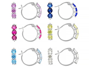 Lab Created Ruby & Multi-Color Cubic Zirconia Rhodium Over Brass Hoop Earring Set 14.58ctw