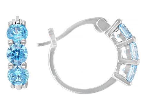 Lab Created Ruby & Multi-Color Cubic Zirconia Rhodium Over Brass Hoop Earring Set 14.58ctw