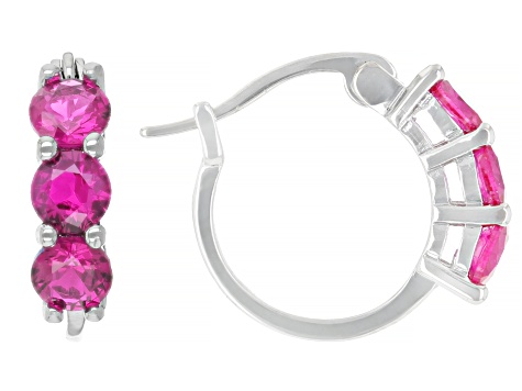 Lab Created Ruby & Multi-Color Cubic Zirconia Rhodium Over Brass Hoop Earring Set 14.58ctw