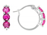 Lab Created Ruby & Multi-Color Cubic Zirconia Rhodium Over Brass Hoop Earring Set 14.58ctw