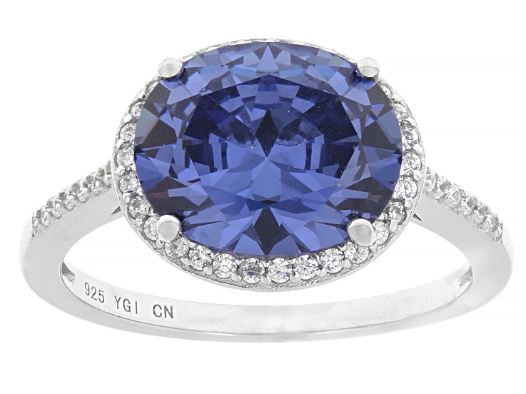 Blue And White Cubic Zirconia Rhodium Over Sterling Silver Ring 6.92ctw