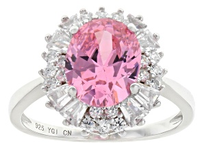 Pink and White Cubic Zirconia Rhodium Over Sterling Silver Ring 6.00ctw
