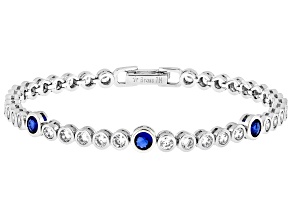 Blue Lab Created Spinel and White Cubic Zirconia Rhodium Over Brass Bracelet 4.21ctw