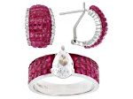 Red and White Cubic Zirconia Rhodium Over Brass Ring and Earring Set 3.95ctw