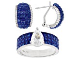 Blue and White Cubic Zirconia Rhodium Over Brass Ring and Earring Set 3.95ctw