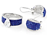 Blue and White Cubic Zirconia Rhodium Over Brass Ring and Earring Set 3.95ctw