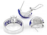 Blue and White Cubic Zirconia Rhodium Over Brass Ring and Earring Set 3.95ctw