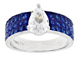Blue and White Cubic Zirconia Rhodium Over Brass Ring and Earring Set 3.95ctw