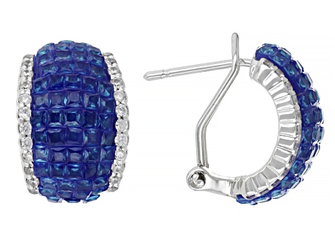 Blue and White Cubic Zirconia Rhodium Over Brass Ring and Earring Set 3.95ctw