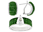 Green and White Cubic Zirconia Rhodium Over Brass Ring and Earring Set 3.95ctw