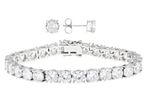 White Cubic Zirconia Rhodium Over Brass Bracelet and Stud Earring Set 40.21ctw