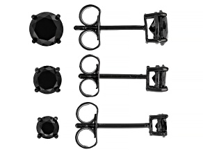 Black Cubic Zirconia Black Rhodium Plated Stud Set of 3 6.42ctw