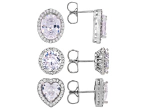 White Cubic Zirconia Rhodium Over Brass Stud Earring Set of 3 18.86ctw