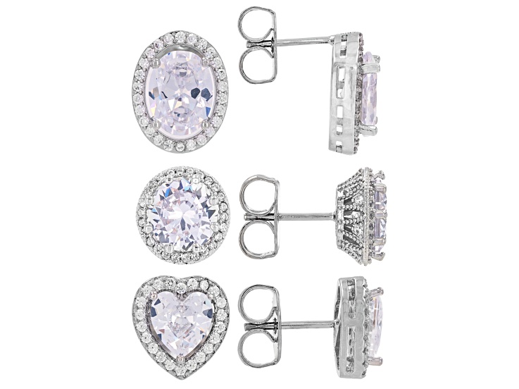 White Cubic Zirconia Rhodium Over Brass Stud Earring Set of 3 18.86ctw