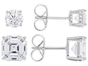 Asscher Cut White Cubic Zirconia Rhodium Plated Earrings Set of 2 4.25ctw