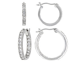 White Cubic Zirconia Platinum Plated Hoop Set 1.14ctw