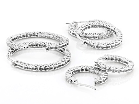 White Cubic Zirconia Rhodium Plated Hoop Earrings- Set of 3 6.22