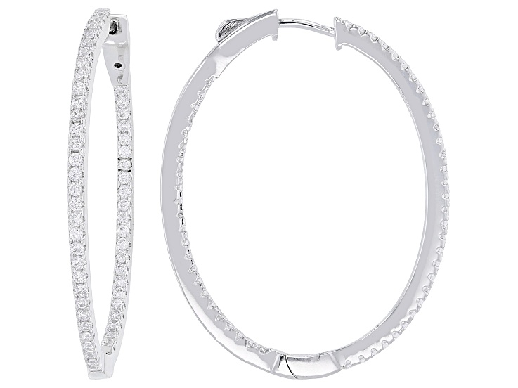 White Cubic Zirconia Rhodium Over Brass Hoop Earrings 1.50ctw