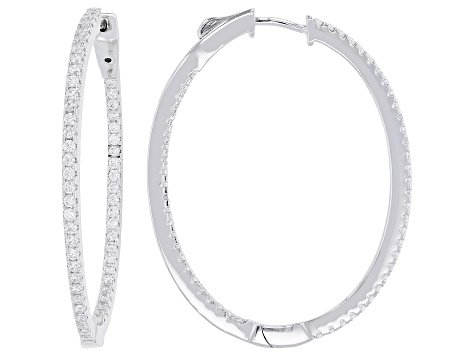 White Cubic Zirconia Rhodium Over Brass Hoop Earrings 1.50ctw