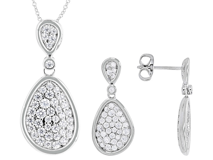 White Cubic Zirconia Rhodium Over Brass Earring and Pendant Set 1.68ctw