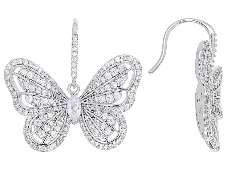 White Cubic Zirconia Rhodium Over Brass Butterfly Earrings 4.55ctw