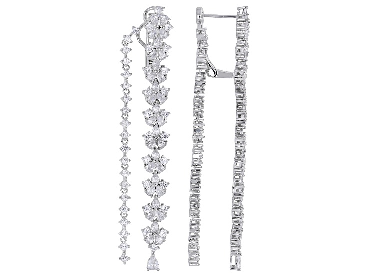 White Cubic Zirconia Rhodium Over Brass Dangle Earrings 20.38ctw