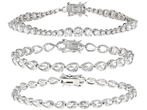 White Cubic Zirconia Rhodium Plated Bracelet Set of 3 35.12ctw