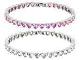 Pink and White Cubic Zirconia Rhodium Plated Heart Bracelet Set of 2 27.20ctw