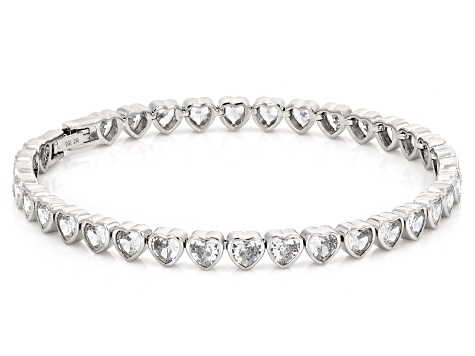 Pink and White Cubic Zirconia Rhodium Plated Heart Bracelet Set of 2 27.20ctw
