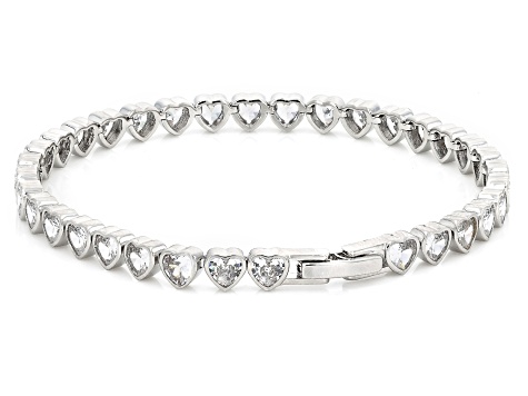 Pink and White Cubic Zirconia Rhodium Plated Heart Bracelet Set of 2 27.20ctw