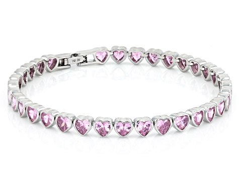 Pink and White Cubic Zirconia Rhodium Plated Heart Bracelet Set of 2 27.20ctw