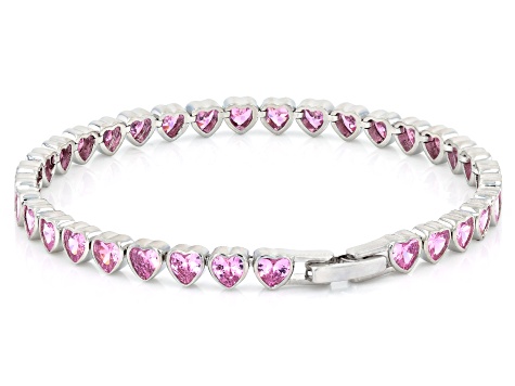 Pink and White Cubic Zirconia Rhodium Plated Heart Bracelet Set of 2 27.20ctw