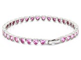 Pink and White Cubic Zirconia Rhodium Plated Heart Bracelet Set of 2 27.20ctw