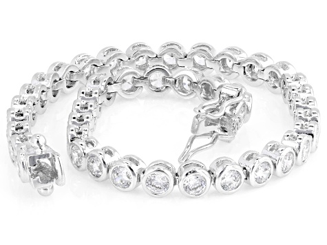 White Diamond Simulant Rhodium Over Brass Tennis Bracelet 18.49ctw
