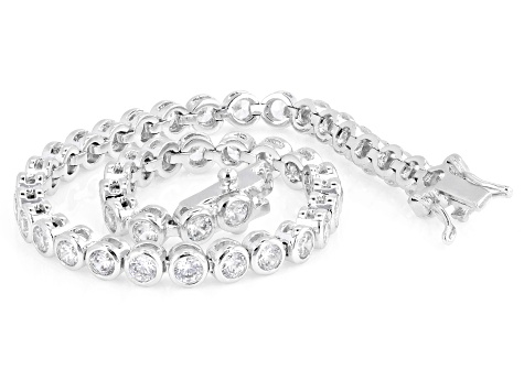 White Diamond Simulant Rhodium Over Brass Tennis Bracelet 18.49ctw