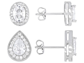 White Cubic Zirconia Rhodium Over Brass Earring Set of 2 6.74ctw