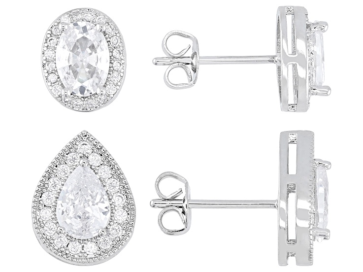 White Cubic Zirconia Rhodium Over Brass Earring Set of 2 6.74ctw