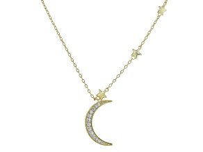 White Cubic Zirconia 18k Yellow Gold Plated Moon Necklace 0.13ctw